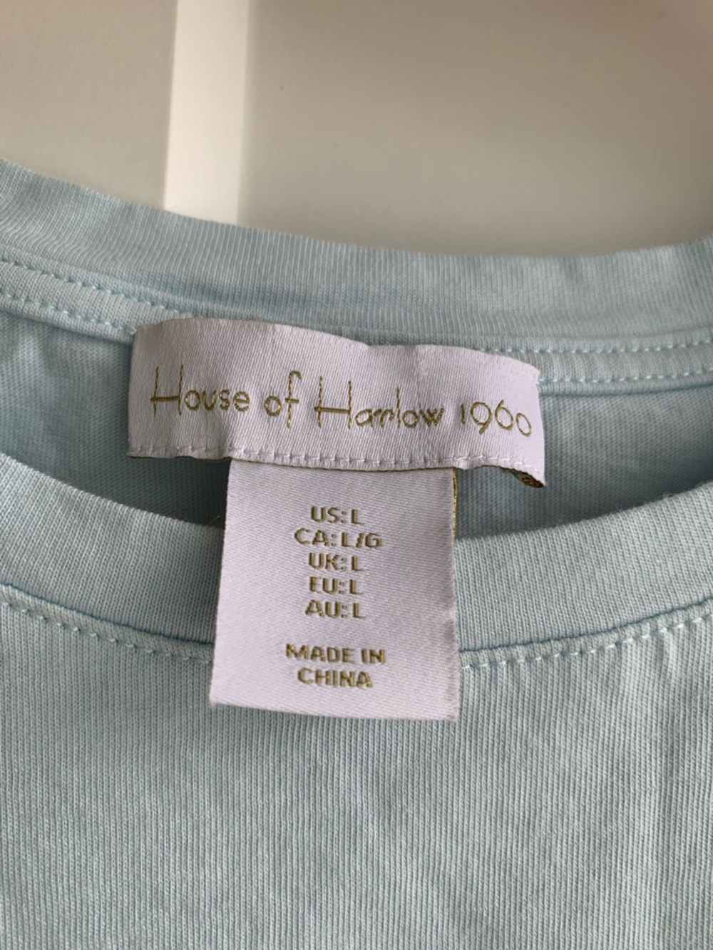 House of Harlow 1960 100% cotton Pale Blue Lace-Hem Short Sleeve Tee size L - Picture 5 of 11